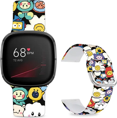 Miniatura 24 de Correas de reloj de dibujos animados con estampado floral compatibles con Fitbit Versa 4/Versa 3/Fitbit Sense 2/Sense Band de silicona suave