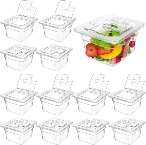 Geetery Paquete de 12 Bandejas de Comida de Policarbonato Profundas de 4'' con Tapa, Bandejas de Plástico Apilables, Recipientes de Almacenamiento