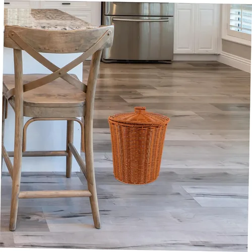 Miniatura 7 de YARNOW Cubo de basura de ratán con tapa de 9.2 x 9.2 x 11 pulgadas, cesta de plástico tejida para organización del hogar, cocina, baño, sala de estar