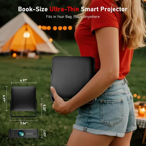 Miniatura 7 de [Ultradelgado de 1.97 pulgadas Enfoque automático Aplicaciones integradas Soporte de 360°] Mini proyector inteligente con WiFi y Bluetooth