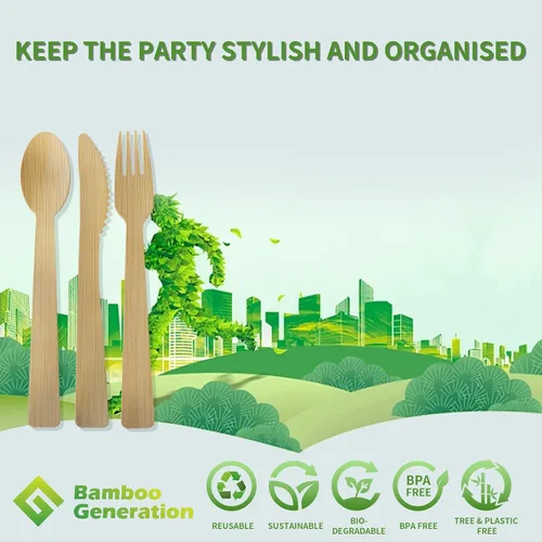 Miniatura 5 de Tenedores 100% de bambú – Utensilios desechables, biodegradables y compostables, cubiertos reutilizables o desechables para bodas, campamentos