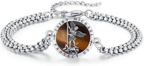 Miniatura 84 de Pulsera unisex de San Miguel/Cristóbal/Benedicto/Jude/José/Guadalupe/Ángel de la Guarda/Santa Muerte Pulsera de plata de ley 925 con cadena de doble