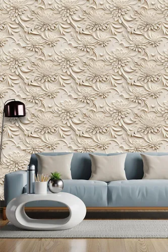 Miniatura 22 de Papel tapiz floral 3D para despegar y pegar, efecto visual 3D, 17.7"x78.7" pulgadas, autoadhesivo, extraíble, flor marrón amarillento, papel tapiz