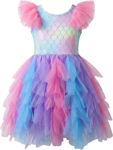 Miniatura 7 de VIKITA Vestido tutú para niñas pequeñas, falda de princesa de tul de sirena, traje de fiesta de cumpleaños de verano para niñas pequeñas de 3 a 8