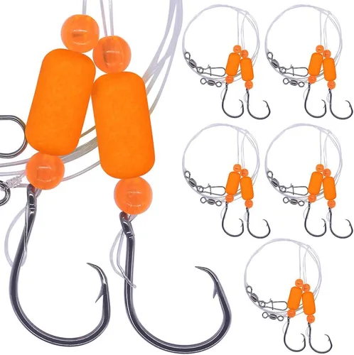 Miniatura 12 de Aparejos Pompano para Pesca de Surf en Agua Salada con Gancho de Doble Círculo y Espacio Amplio - Juego de 6 Accesorios de Pesca de Surf Paquete