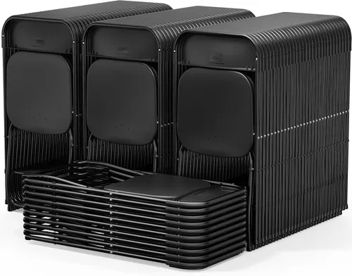 Miniatura 12 de VINGLI Juego de sillas plegables, asiento plegable portátil y cómodo para adultos, marco de metal con panel de plástico, ideal para fiestas, Negro