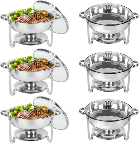 Miniatura 20 de IMACONE Juego de Bandejas Calentadoras de Buffet 4 Piezas, 5QT Redondas de Acero Inoxidable con Tapa de Vidrio para Catering, Conjuntos