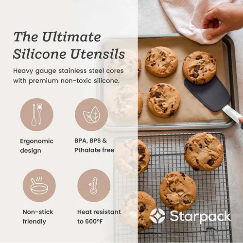 Miniatura 2 de StarPack - Juego de espátulas de silicona flexible de alta calidad, 3 espátulas para utensilios de cocina antiadherentes, juego de espátulas de alta