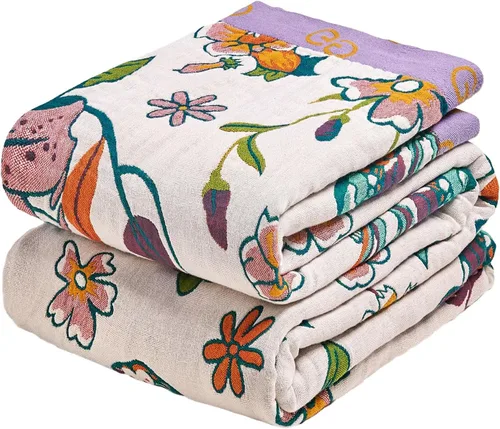 Miniatura 17 de MSGKV Manta de Tiro 100% Algodón para Cama Sofá Otoño 90''x 98'' Mantas de Muselina Súper Suaves Cálidas Colcha Bohemia Ligera Mantas Decorativas