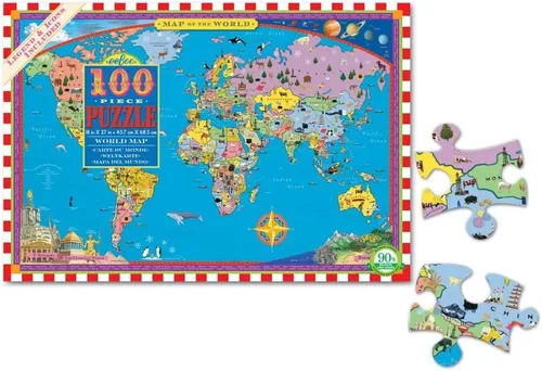 Miniatura 3 de eeBoo Rompecabezas de 100 piezas para niños, mapa del mundo, con temática de geografía, piezas grandes para manos pequeñas para desarrollar