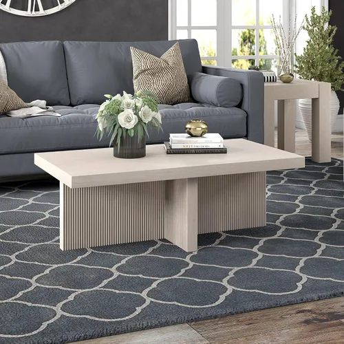 Miniatura 2 de Henn&Hart Mesa de centro rectangular de madera acanalada de 44 pulgadas con pedestal de bajo perfil con base de pedestal acanalada para sala