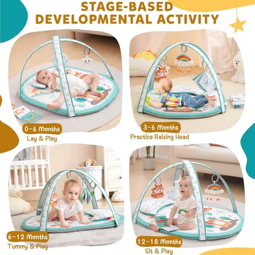 Miniatura 3 de Ibabejoy - Gimnasio de juego para bebés, gimnasio de juego basado en escenarios con 2 fundas lavables a máquina para recién nacidos a niños, tapete