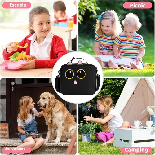 Miniatura 6 de Lonchera Aislante de Gato Negro lonchera para Adolescente Niña Niño Niña Caja Bento Reutilizable Gran Capacidad Portátil Impermeable A Prueba