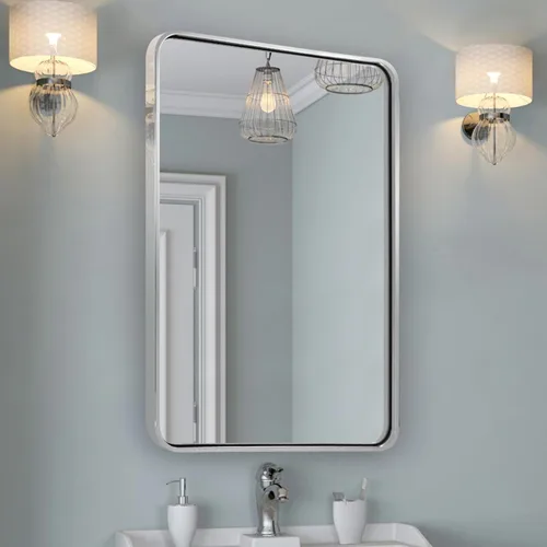 ANDY STAR Espejo de Baño Cromado, 22x30'' Rectángulo Redondeado Espejo de Níquel Pulido para Tocador, SUS304-Anti-Óxido, Montado en Pared Cromo