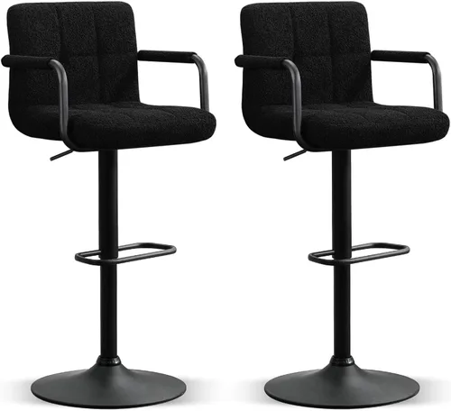 Miniatura 13 de Furniliving Taburetes de bar ajustables con respaldo, juego de 2 taburetes de bar negros, taburetes de bar de terciopelo con giro de 360°, taburetes