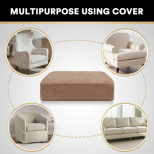 Miniatura 6 de PrinceDeco Funda de cojín de terciopelo elástico para sofá, funda de cojín suave para cojines de silla, protector de muebles, cojín de asiento, Camel