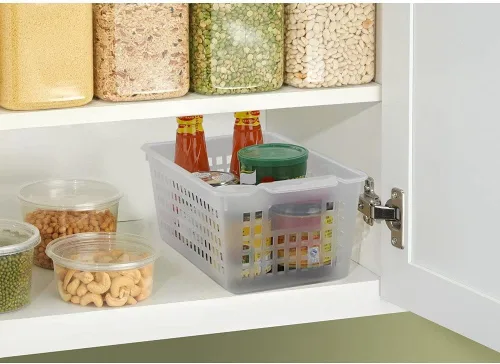 Miniatura 5 de Qskely - Cesta de almacenamiento de plástico transparente, rectangular, paquete de 6