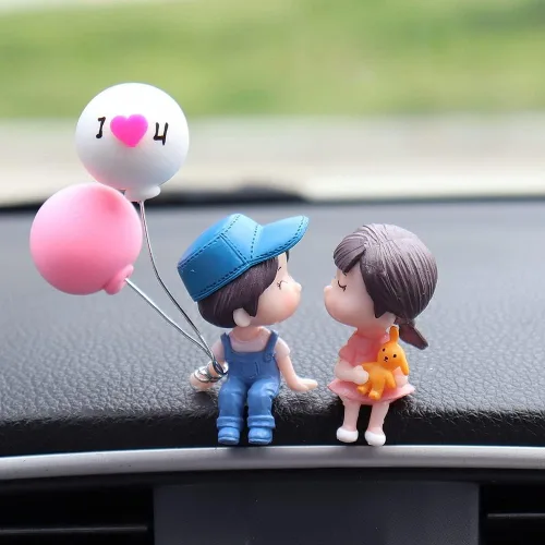 Miniatura 3 de MiOYOOW 4 piezas de adornos de pareja de coche, adornos de coche de globo de parejas de dibujos animados mini, lindos accesorios de tablero