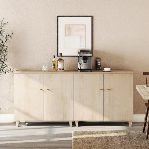 WAMPAT Aparadores de buffet, mesa consola de madera Credenza de 70.8 pulgadas de ancho con 4 puertas, armarios de almacenamiento 2 en 1 modernos y