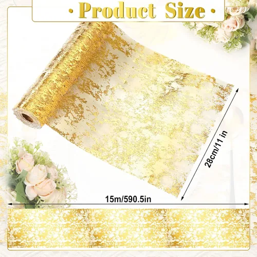 Miniatura 2 de Chengu Camino de mesa metálico de malla de 11 x 590 pulgadas, centros de mesa de escritorio para fiestas, fiestas nupciales, decoraciones de boda