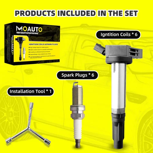 Miniatura 6 de Juego de 6 bobinas de encendido pack UF487 90919-02255 y 6 piezas bujías de iridio compatibles con Lexus Toyota Lotus ES350 RX350 RX450h Avalon