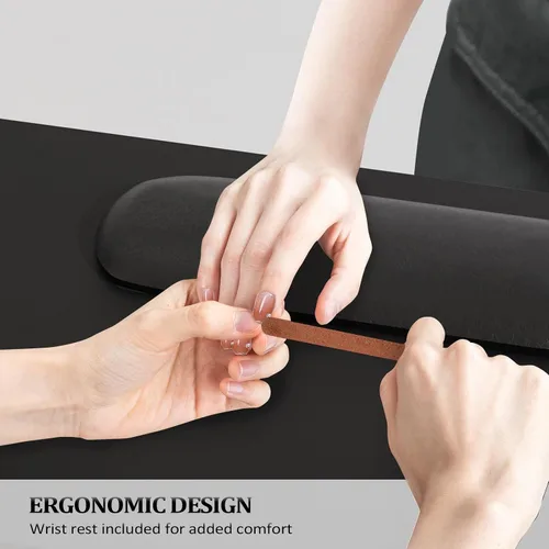 Miniatura 3 de OmySalon Mesa de Manicura con Gabinete, Cajones, Ruedas y Reposamuñecas, Estación de Trabajo de Madera para Salón de Spa y Belleza, Equipo de Arte