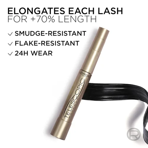 Miniatura 7 de L'Oreal Paris - Máscara de alargamiento de pestañas, maquillaje telescópico original, con cepillo de doble precisión para separar pestañas, lavable