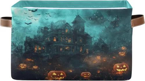 Miniatura 36 de Cesta de Almacenamiento Morada Happy Halloween Cestas de Tela para Cocina Calabaza Calavera Fantasma Murciélago Truco o Trato Contenedores Abiertos