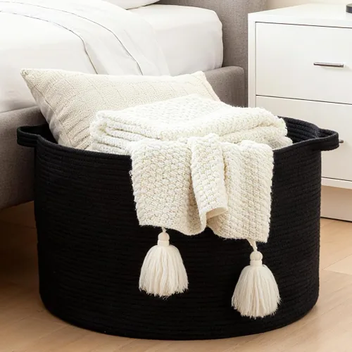 Miniatura 6 de Luxury Little Cesta de almacenamiento extragrande para guardería, 20 x 20 x 13.8 pulgadas, 100 % algodón con asas, cesta de manta para juguetes