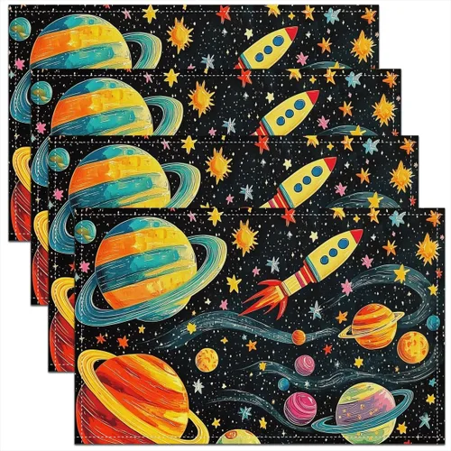Miniatura 8 de Juego de 4 manteles individuales con diseño de mariposas y animales voladores de noche de ensueño de 12 x 18 pulgadas para mesa de cocina, tapetes