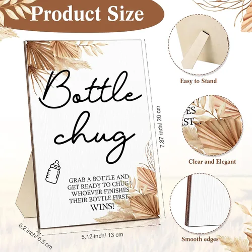 Miniatura 2 de Roowest Bottle Chug Baby Shower Game Favors 12 piezas de botellas de baby shower con 1 letrero de madera para revelación de género, suministros