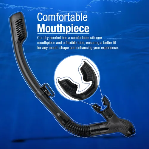 Miniatura 4 de Kraken Aquatics Snorkel seco Equipo de esnórquel profesional de calidad con válvula superior seca, cómoda boquilla de silicona y válvula de purga