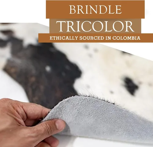 Miniatura 5 de Sunshine Cowhides Alfombra de piel de vaca tricolor 100% auténtica, alfombra de estilo moderno de piel de animal y alfombra para sala de estar
