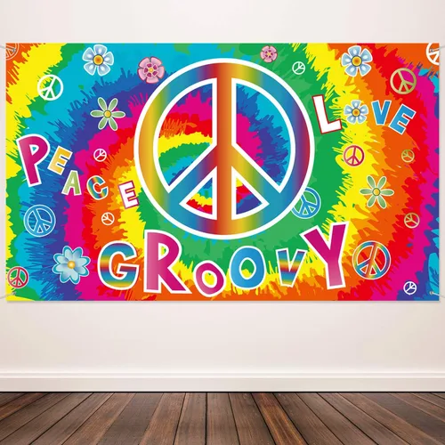 Blulu Decoraciones de fiesta de los años 60, pancartas de amor y paz, carteles hippie para porche de los años 60, decoración de pared para fiestas