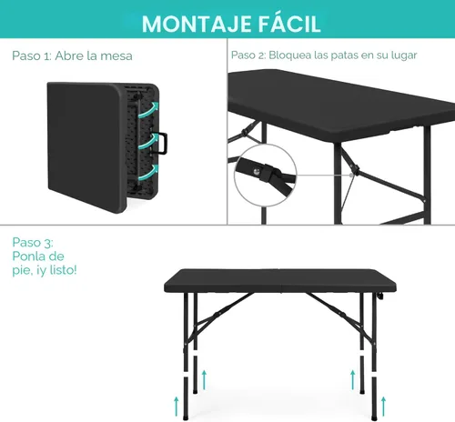 Miniatura 8 de Best Choice Products Mesa plegable de plástico de 4 pies, para interiores y exteriores, resistente, portátil, con asa, seguro para picnic, fiesta