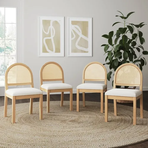 Miniatura 10 de Nathan James Bailey - Silla de comedor Boucle de 19 pulgadas, silla lateral tapizada con respaldo de ratán tejido natural y patas de madera maciza