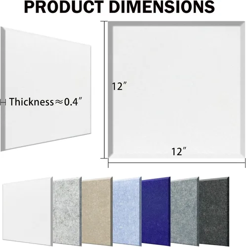 Miniatura 2 de SHJADE 12 piezas de paneles acústicos cuadrados autoadhesivos, panel acústico de alta densidad de 12 x 12 x 0.4 pulgadas, elegante acolchado Blanco