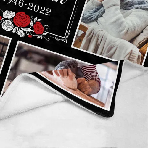 Miniatura 4 de LOSARON Mantas conmemorativas personalizadas con fotos por pérdida de madre, papá, abuela en el cielo en memoria amorosa de flores rojas, 6 fotos