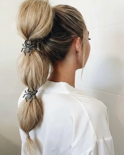 Miniatura 2 de Juego de 5 lazos para el pelo de araña de Halloween para mujeres, ligas negras de 0.157 pulgadas para cabello grueso y colas de caballo, juego