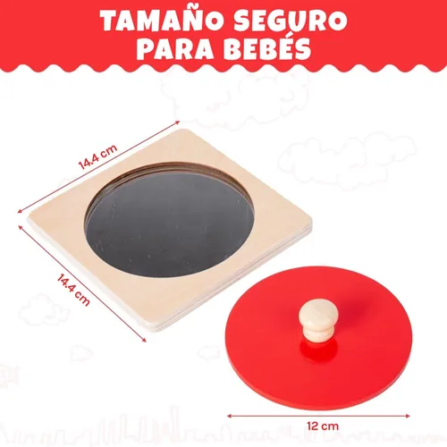 Miniatura 4 de Montessori - Kit de juego de juguetes para bebé, espejo Montessori, rompecabezas de perilla Peekaboo con pomo, tambor giratorio mediano y kit