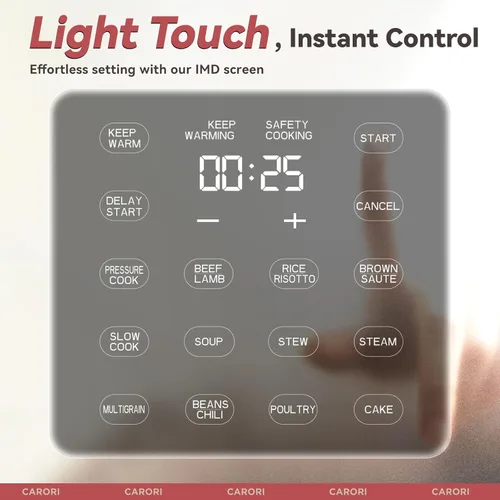 Miniatura 4 de CARORI Olla a presión eléctrica 9 en 1 de 6 cuartos, olla interior de acero inoxidable, cocina multifunción programable de 12 con diseño