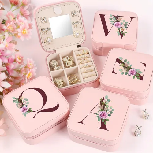 Miniatura 6 de Joyero pequeño con inicial, estuche organizador de joyas de viaje, estuche de joyería pequeño personalizado, estuche organizador de joyas, caja