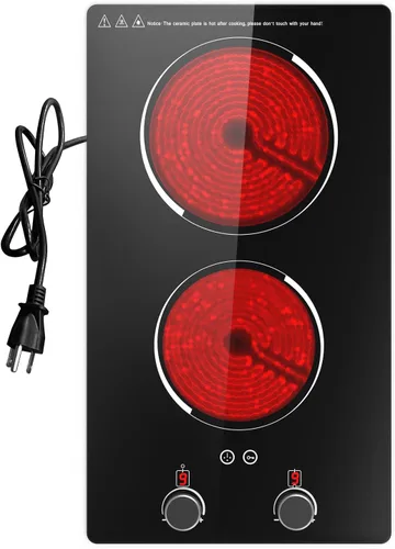 Miniatura 8 de Estufa eléctrica de 110 V, 2 quemadores, estufa eléctrica de 12 pulgadas con enchufe, encimera de control de perilla GTKZW y placa de cerámica