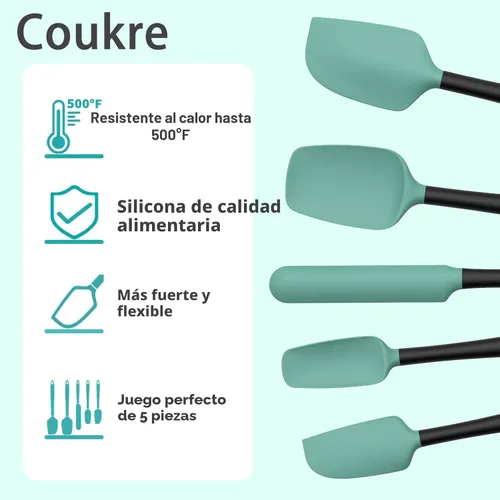 Miniatura 3 de Coukre Juego de 5 espátulas de silicona, resistentes a altas temperaturas, silicona de grado alimenticio, aptas para lavavajillas, para hornear