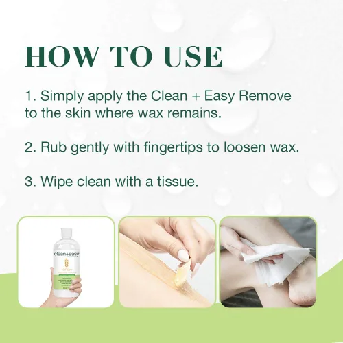 Miniatura 5 de Clean + Easy Remove: removedor de cera para la piel con aceite de germen de trigo, limpiador post encerado, 16 onzas