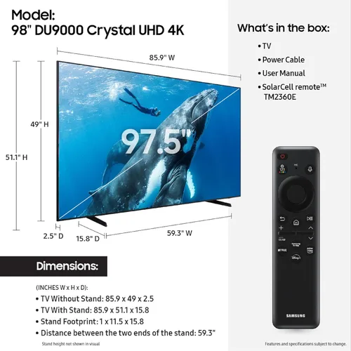 Miniatura 2 de Samsung - Smart TV 4K Crystal UHD de 98 pulgadas de la serie DU9000, HDR, Object Tracking Sound Lite, Motion Xcelerator 120Hz, Supersize Picture