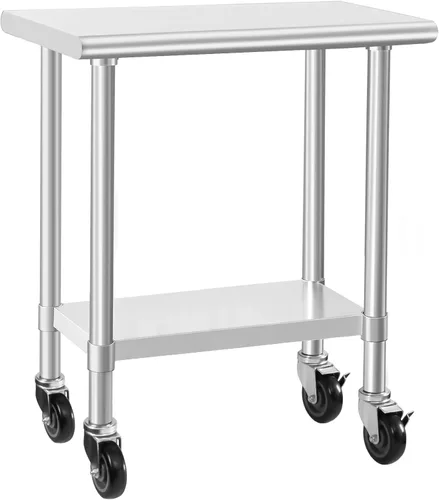 Miniatura 8 de HARDURA Mesa comercial de acero inoxidable para preparación y trabajo con ruedas, mesa de metal resistente con ruedas, NSF 430, 14 x 30 pulgadas