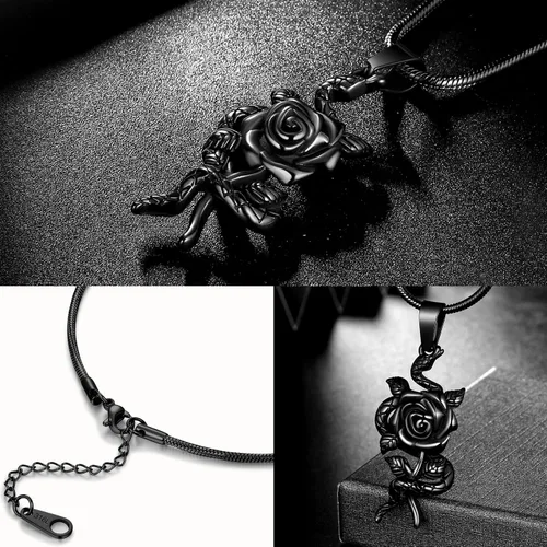 Miniatura 5 de Collar con colgante de corazón de rosa de serpiente, joyería gótica de acero inoxidable para mujer, serpiente animal, cobra, uroboros