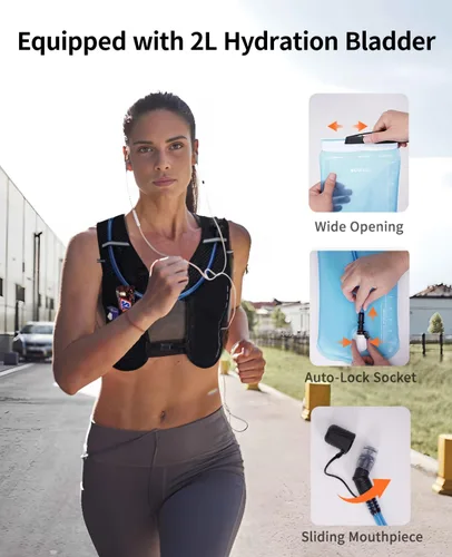 Miniatura 6 de ECOHUB Chaleco de Hidratación para Correr, Mochila Ligera y Transpirable con Bolsa de Agua de 2L Mochila de Día para Senderismo, Trail Running