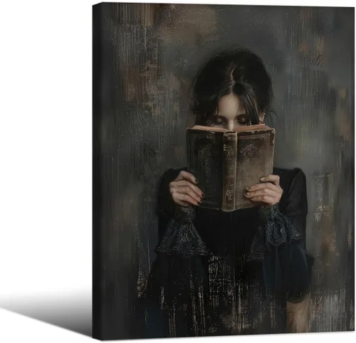 Miniatura 19 de Haitunone Arte de Pared de Lectura Femenina Victoriana Academia Oscura Libros Melancólicos Póster Pintura al Óleo Antigua Impresiones en Lienzo